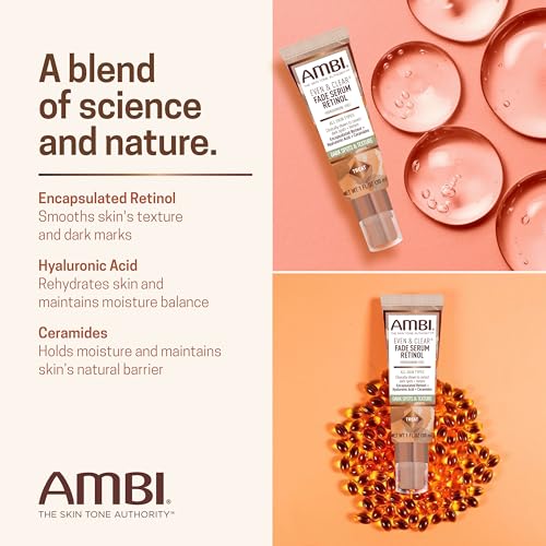 Ambi Even & Clear Fade Serum - Hydroquinone-Free Dark Spot Corrector with Retinol, Hyaluronic Acid, Niacinamide & Ceramides