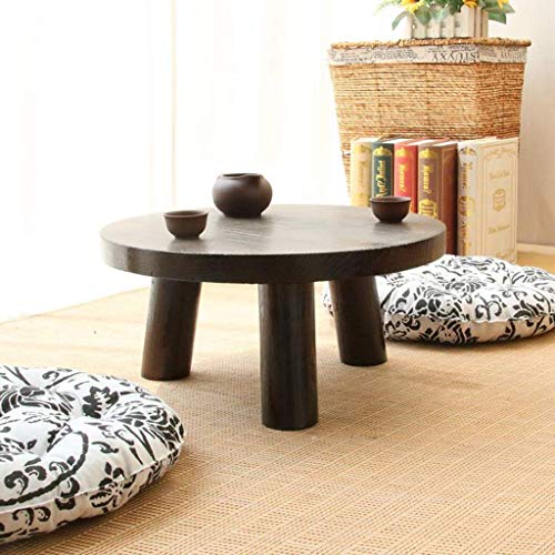 Small Round Wood Coffee Table - Low Living Room Side Table (Dark Brown/Bay Brown)