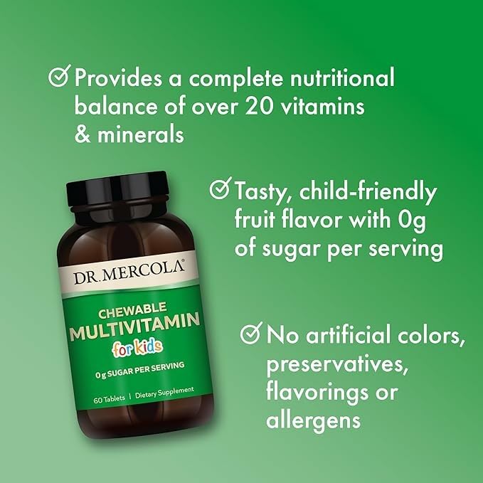 Dr. Mercola Chewable Multivitamin for Kids - Natural Orange Flavor - 60 Tablets, 0g Sugar