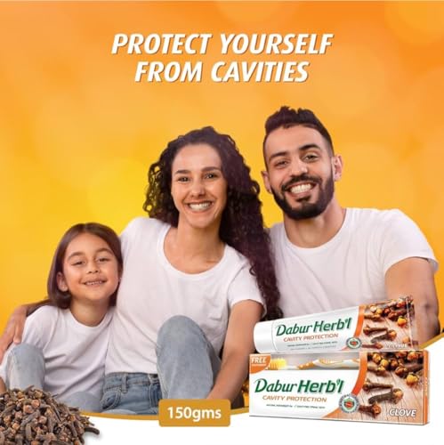 Dabur Herbal Clove Toothpaste for Cavity Protection & Strong Teeth (150g + Toothbrush)