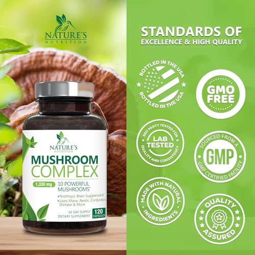 3X Strength Mushroom Complex - Lions Mane, Turkey Tail, Reishi, Cordyceps, Chaga & Maitake - 120 Capsules