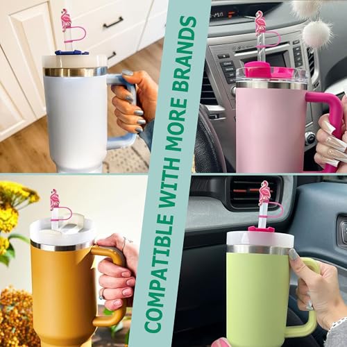 Flamingo Pink Stork Straw Covers for Stanley Cup - 2 Pcs Silicone