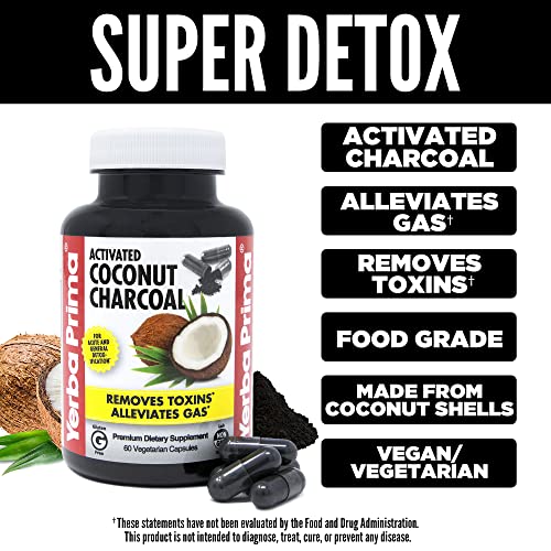 Yerba Prima Activated Coconut Charcoal Capsules - Detox Support 60 Veg Caps