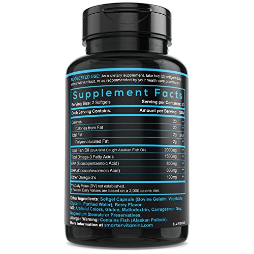 SmarterVitamins Triple Strength Omega 3 Fish Oil (2000mg) - Strawberry Flavor