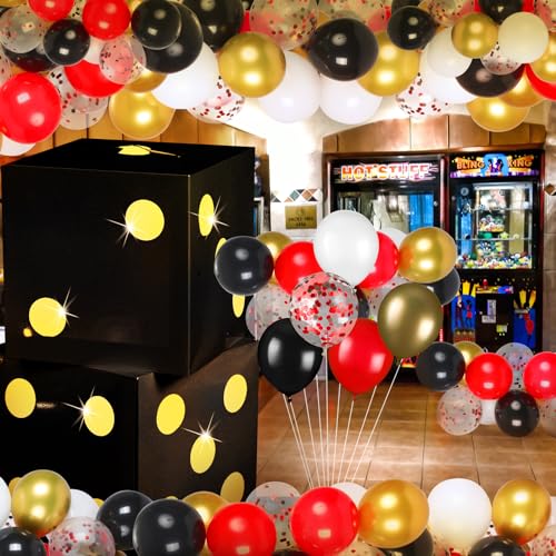 6 Pcs Large Dice Favor Boxes with LED Lights - Casino Party Decorations - Black 11.8 Inch