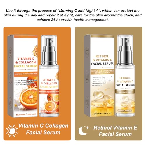 Early C + Late A Facial Essence Set - Vitamin C & Retinol for Day & Night Skincare - 30ml