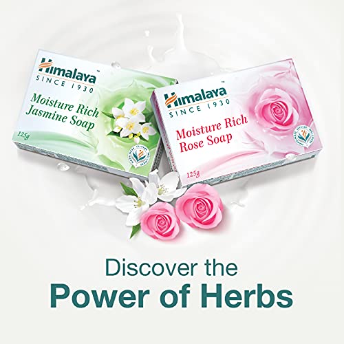 Himalaya Moisture Rich Rose Soap Bar - 6 Bars (125g Each) | Olive Oil & Cocoa Butter for Hydration