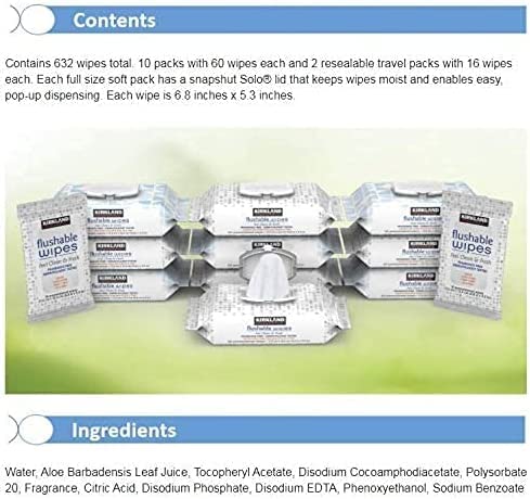 Kirkland Signature Flushable Moist Wipes - 632 Count White Fast Clean