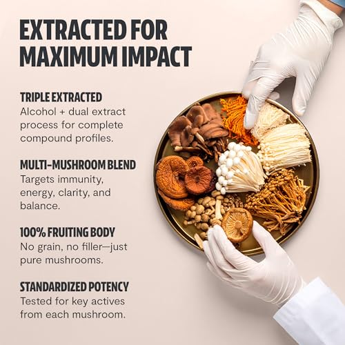 Thrive 6 Ultimate Mushroom Complex - Pure Extract Powder - USDA Organic - Lions Mane, Reishi, Cordyceps, Chaga, Turkey Tail, Maitake