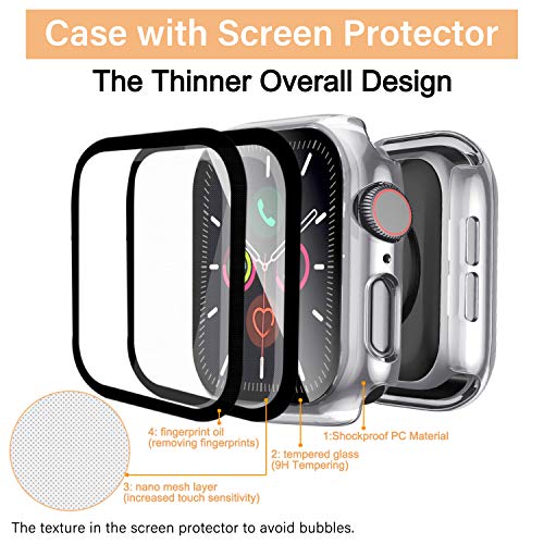 Apple Watch Case 44mm with 9H Glass Screen Protector - Series 6/SE/5/4 Clear Hard PC Bumper