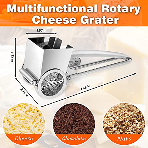 Arabest Manual Rotary Cheese Grater - Stainless Steel Shredder with 3 Drum Blades