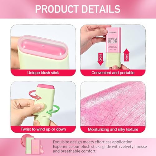 2-in-1 Blush Cream Stick for Cheeks & Lips - Long Lasting Matte Contour Blush (Pink)