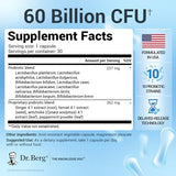 Dr. Berg's Probiotic Capsules - 60 Billion CFU with 10 Strains & Prebiotics - Digestive Health Support - 30 Capsules