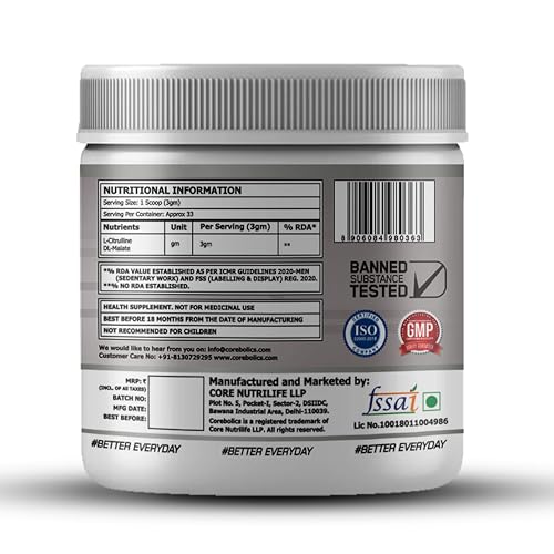 COREBOLICS Citrulline DL-Malate | 2:1 Ratio 100g Enhanced Blood Flow Pre-Workout