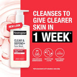 Neutrogena Clear & Defend+ Face Wash - Purifying Facial Wash for Acne-Prone Skin with Salicylic Acid and AHA/PHA - 200ml