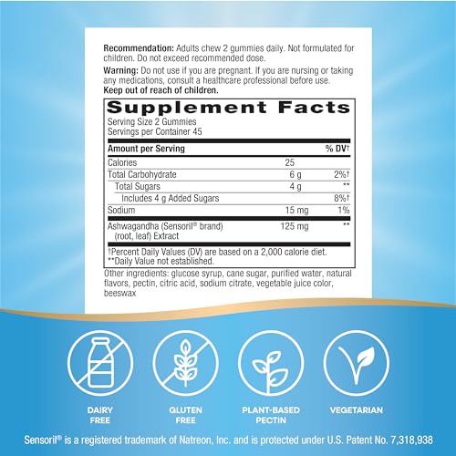Nature’s Way Ashwagandha Gummies for Stress Relief - Adaptogenic, Berry Flavored, 125mg, 90 Count