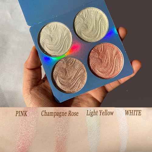 Joyzzz Highlighter Powder Palette - 4 Shimmer Colors for Long-Lasting Waterproof Illumination