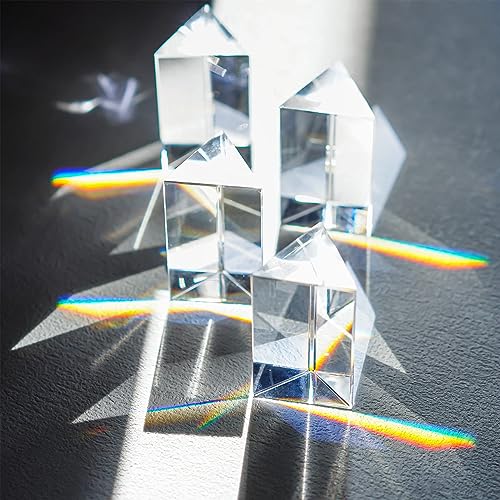 NALACAL Optical Glass Prisms Set - 4pcs Crystal Triangular Prisms for Rainbow Light Experiments & Decor