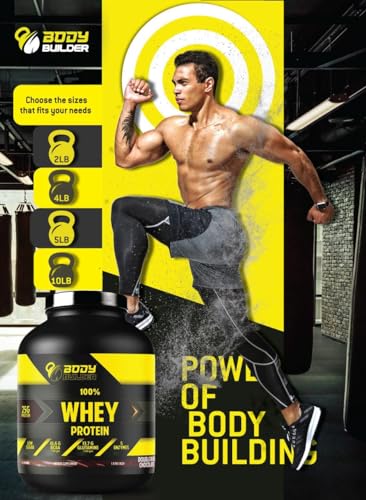 Body Builder 100% Whey Protein - 25g Protein, BCAAs, Glutamine - Chocolate Hazelnut - 4 LB