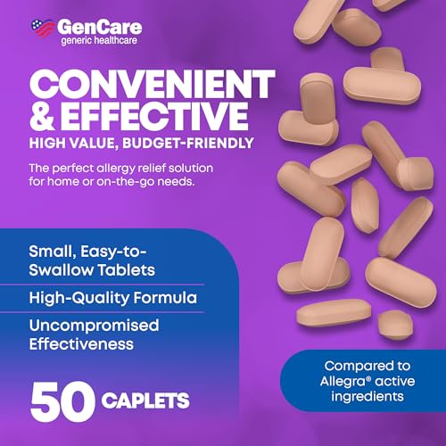 GenCare Allergy Relief Pills - Fexofenadine HCl 180mg Non-Drowsy Antihistamine