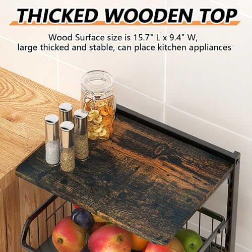 4-Tier Adjustable Fruit & Vegetable Kitchen Storage Cart with Wood Top & Wheels