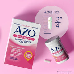 AZO Dual Protection، دعم المسالك البولية والمهبلية، البريبايوتكس والبروبيوتكس للنساء*، يبدأ مفعوله خلال 24 ساعة، خالٍ من الكائنات المعدلة وراثيًا، 30 قطعة 