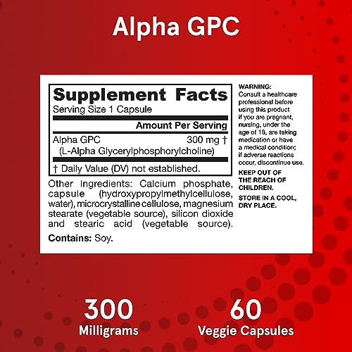 Jarrow Formulas Alpha GPC 300mg - 60 Veggie Caps - Enhanced Brain Function & Cognitive Support