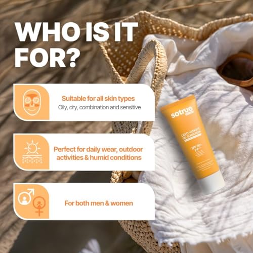 Sotrue Face Gel Sunscreen SPF 50+ PA+++ - Lightweight Gel with 1% Niacinamide & Vitamin C, No White Cast, Water-Resistant, 50ml