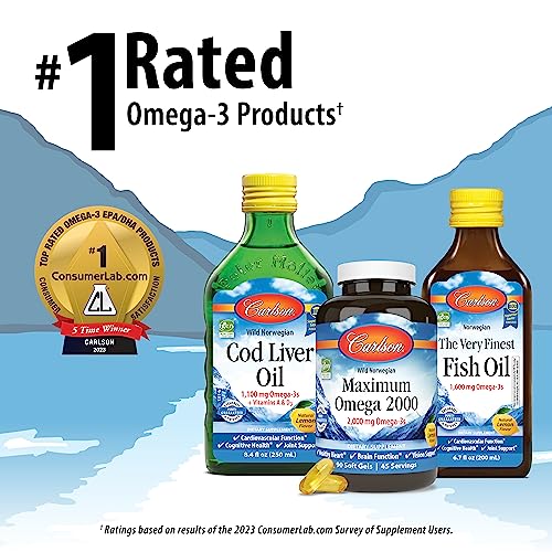 Carlson Labs Elite Omega-3 Gems Fish Oil 1250mg - 90 Softgels - High Potency - Heart & Brain Support