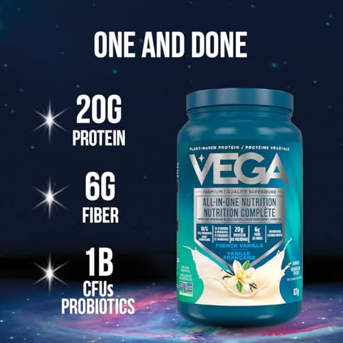 Vega One All-in-One Nutritional Shake - French Vanilla Flavor, 1.51 lbs (689g) - Plant-Based Protein, Greens & Probiotics