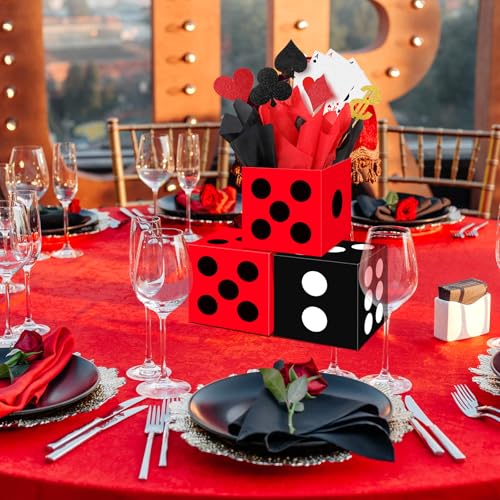 2 Set Casino Theme Party Decorations - 6x6x6 Inch Paper Poker Boxes with Centerpiece Sticks
