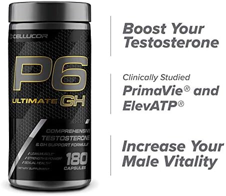 Cellucor P6 Ultimate GH Test Booster for Men, Growth Hormone Support Pills for Protein Synthesis & Fat Metabolism, 180 Capsules