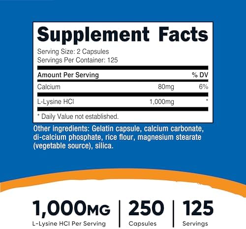 Nutricost L-Lysine 1000mg - Essential Amino Acid Support (250 Capsules)