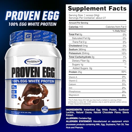 Gaspari Nutrition Proven Egg 100% Egg White Protein Chocolate 2 lb (900 g) - High-Quality Lean Protein for Muscle Support