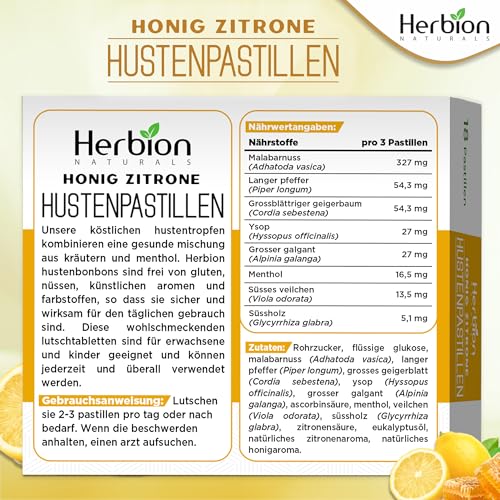 Herbion Naturals Honey Lemon Cough Lozenges - Natural Soothing Relief, 18 Count