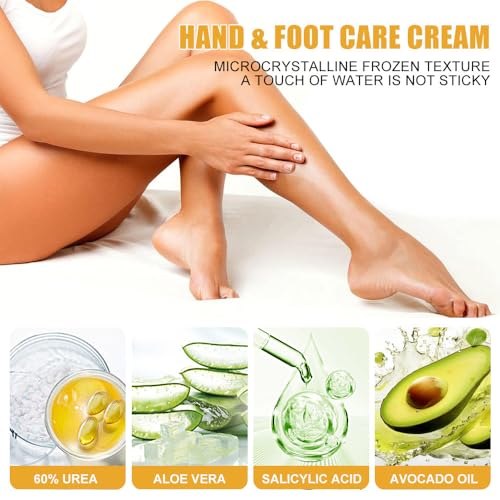 Hydrating 60% Urea Foot & Hand Cream with Salicylic Acid - Fast Absorbing Moisturizer for Dry Cracked Skin