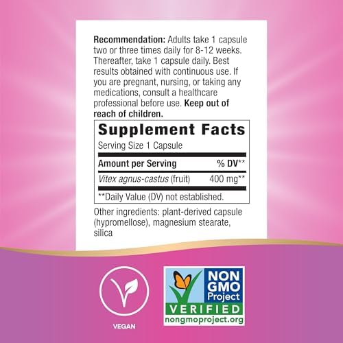 Nature's Way Vitex Fruit, Traditional Menstrual Cycle Support*, Traditional Women's Health Support*, Chasteberry, Vegan, 320 Capsules (Packaging May Vary)