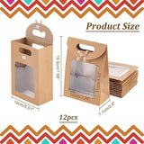 GMQG Brown Kraft Stand Up Gift Bags with Window & Bow - 12 Pack