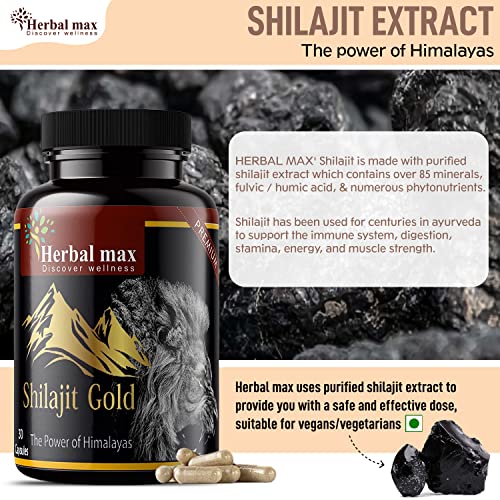 Herbal Max Himalayan Shilajit Gold Extract 800mg 30 Capsules Pack of 3