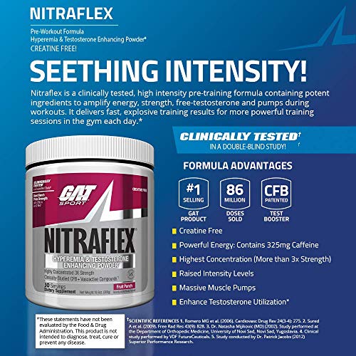 GAT Sport Nitraflex Pre-Workout Powder, Fruit Punch, 30 Servings