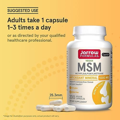 Jarrow Formulas MSM Veggie Capsules - 1000mg, 200 Count - Joint Support
