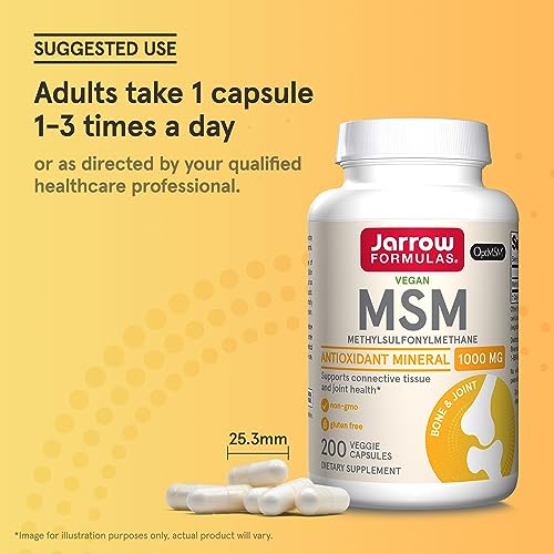 Jarrow Formulas MSM Veggie Capsules - 1000mg, 200 Count - Joint Support