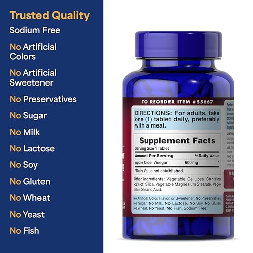 Puritan's Pride Apple Cider Vinegar 600mg Tablets - 200 Count Vegetarian Supplement for Digestion & Weight Management