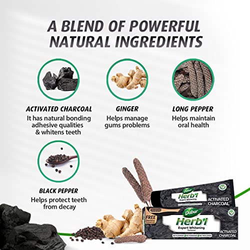 Dabur Herbal Activated Charcoal Whitening Toothpaste with Bamboo Toothbrush - 150g