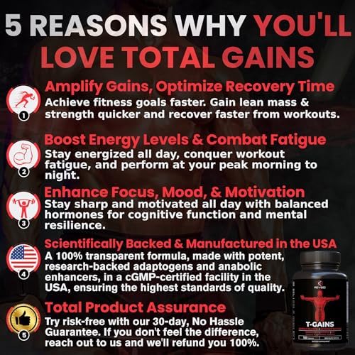 Anabolic Booster & Muscle Builder for Men, Total GAINS Muscle Growth & Estrogen Blocker for Men, Ashwagandha Shilajit for Men, Fadogia Agrestis Tongkat Ali for Men, HGH Supplements for Men, 120 Count