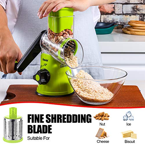 Geedel Rotary Cheese Grater & Mandoline Slicer - 3 Interchangeable Blades