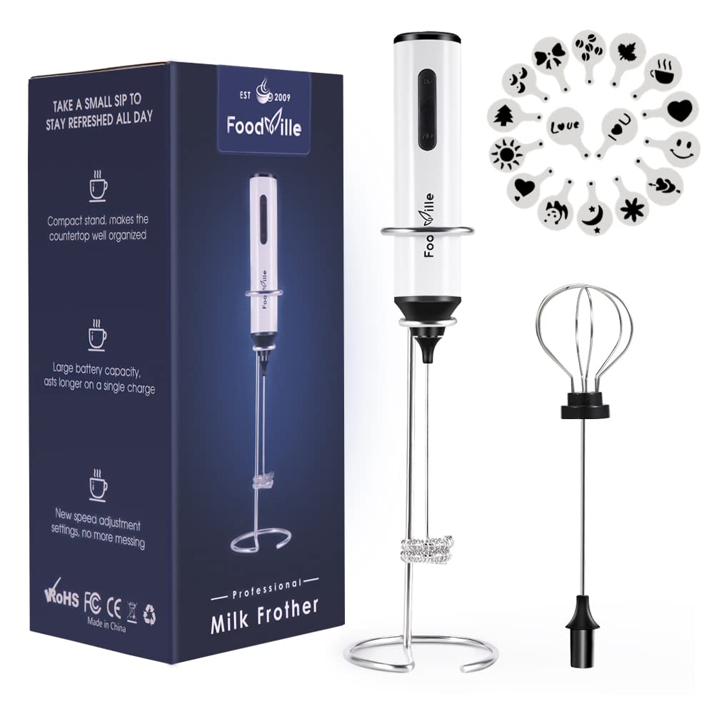 MF05 Rechargeable Handheld Milk Frother & Foam Maker with Stainless Whisk