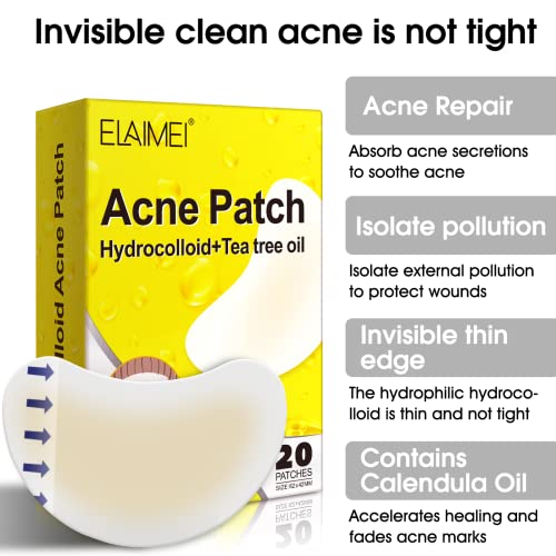 Hydrocolloid Acne Patch (20 Patches) - Large Spot Control Cover for Body, Cheek, Forehead, and Chin