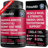 PrimeMD 12-in-1 Fadogia Agrestis and Tongkat Ali for Men - Testosterone Supplement for Men with Turkesterone - Men's Health Supplement for Overall Well-Being with 1342mg Per Serving (120 Capsules)