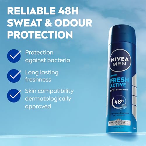 NIVEA MEN Fresh Active Antibacterial Deodorant Spray - 48H Protection, 150ml